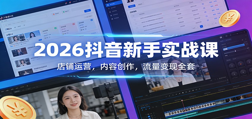 2026抖音新手实战课:店铺运营,内容创作,流量变现全套-副业网