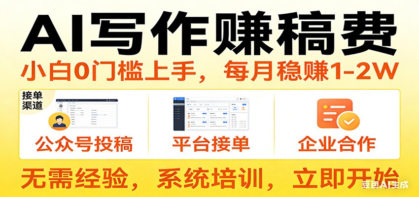 用AI写作赚稿费，提供接单渠道，每月稳赚1-2W，小白0门槛上手！-副业网