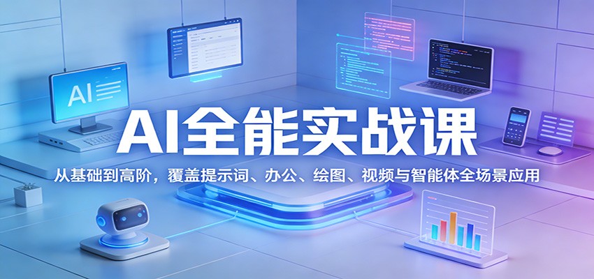 AI全能实战课：从基础到高阶，覆盖提示词、办公、绘图、视频与智能体全场景应用-副业网