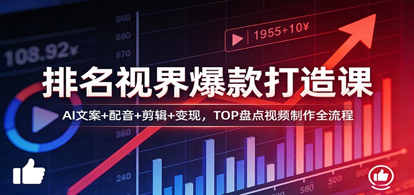 排名视界爆款打造课:AI文案+配音+剪辑+变现,TOP盘点视频制作全流程-副业网