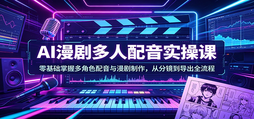 AI漫剧多人配音实操课：零基础掌握多角色配音与漫剧制作，从分镜到导出全流程-副业网