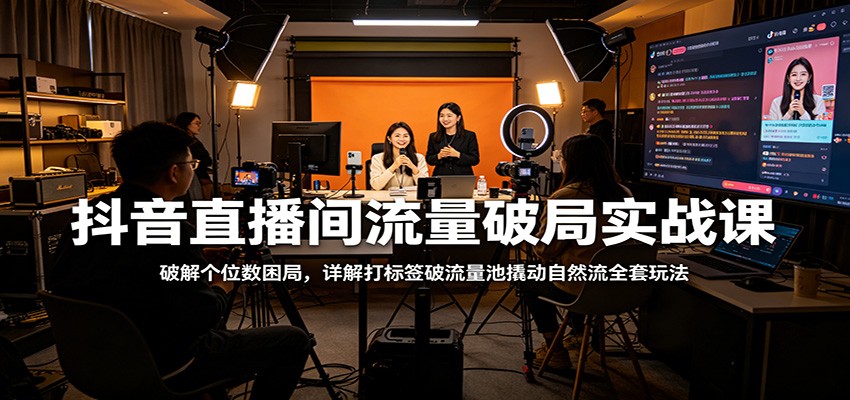抖音直播间流量破局实战课:破解个位数困局,详解打标签破流量池撬动自然流全套玩法-副业网