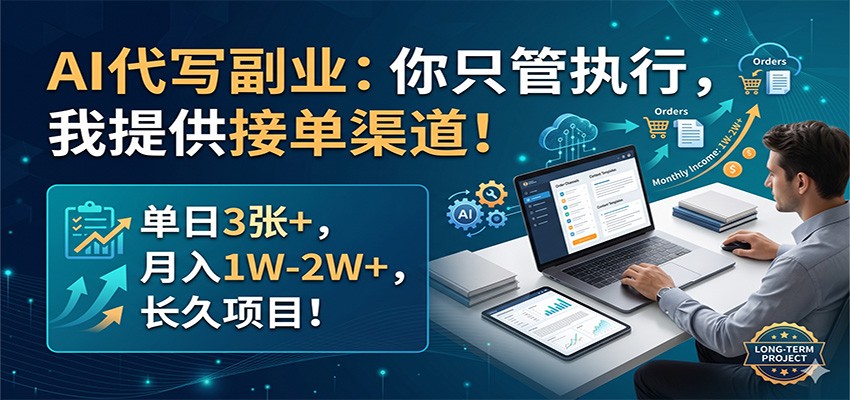 AI代写副业:你只管执行,我提供接单渠道!单日3张+,月入1W-2W+,长久项目-副业网