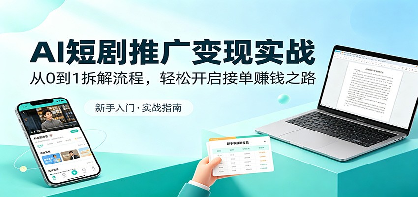 AI短剧推广变现实战：从0到1拆解流程，轻松开启接单赚钱之路-副业网