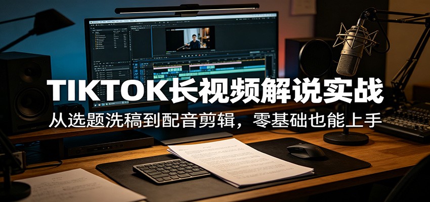 TIKTOK长视频解说实战：从选题洗稿到配音剪辑，零基础也能上手-副业网