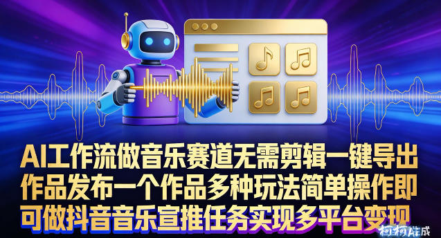 AI工作流做音乐赛道，无需剪辑，一键导出作品发布，一个作品多种玩法，简单操作即可做抖音音乐宣推任务-副业网