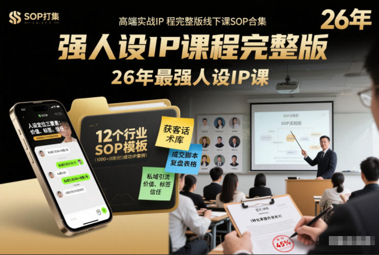 强人设IP课程完整版线下课SOP合集+26年最强人设IP课,真线索获客,强人设成交-副业网