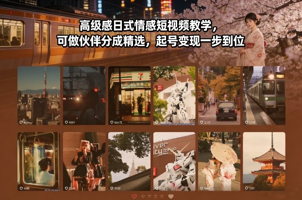 高级感日式情感短视频教学，可做伙伴分成精选，起号变现一步到位-副业网