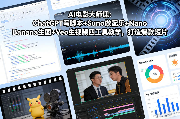 AI电影大师课:ChatGPT写脚本+Suno做配乐+Nano Banana生图+Veo生视频,打造爆款短片-副业网