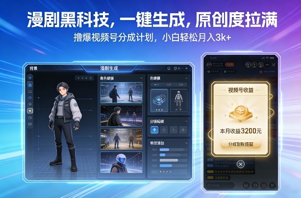 漫剧黑科技，一键生成，原创度拉满，撸爆视频号分成计划，小白轻松月入3k+-副业网