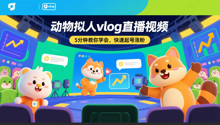 动物拟人vlog直播视频，5分钟教你学会，快速起号涨粉-副业网