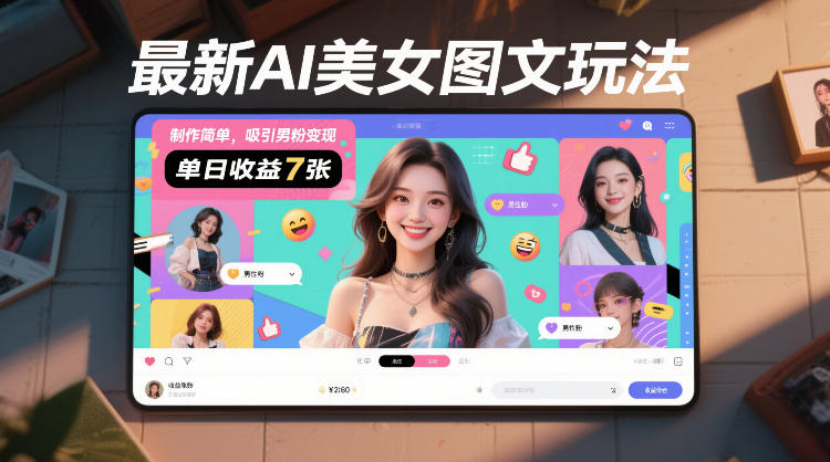 最新AI美女图文玩法,制作简单,吸引男粉变现,单天收益7张-副业网
