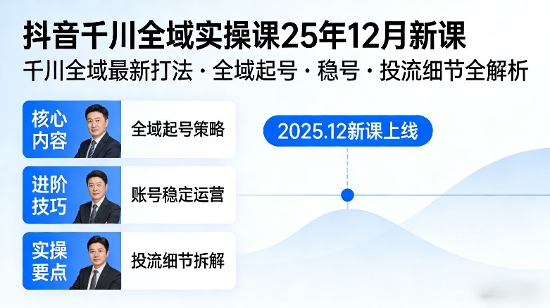 抖音千川全域全域实操课25年12月新课,千川全域最新打法,全域起号,稳号,投流细节全部都有-副业网