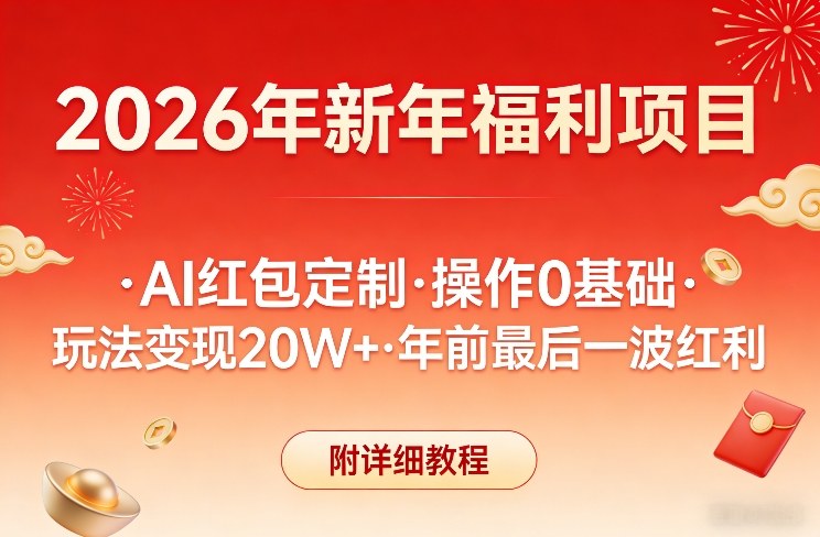 新年福利项目,AI红包定制,操作0基础,玩法变现20W+年前最后一波红利,附详细教程-副业网