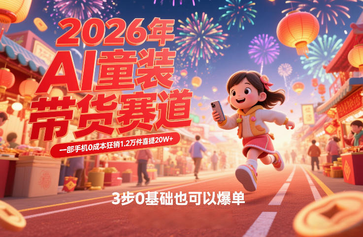 AI童装新春带货赛道,一部手机0成本狂销1.2万件喜提20W+,3步0基础也可以爆单-副业网