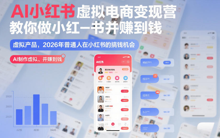 AI小红书虚拟电商变现营，教你做小红书并賺到钱，虚拟产品，2026年普通人在小红书的搞钱机会(完结)-副业网