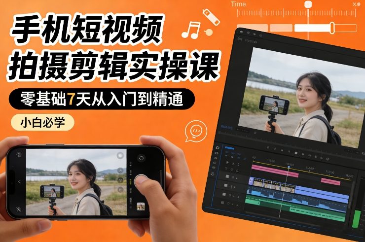 手机短视频拍摄剪辑实操课,零基础7天从入门到精通,小白必学-副业网