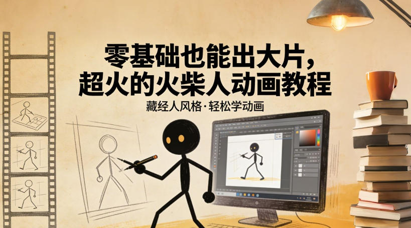 零基础也能出大片，超火的火柴人动画教程(藏经人风格)-副业网