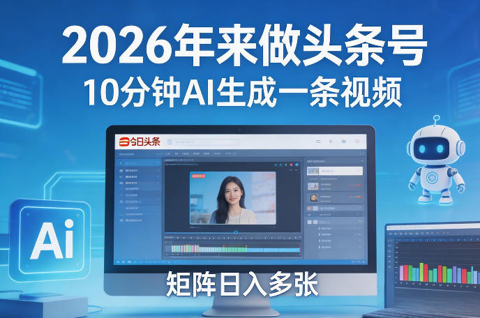 2026年来做头条号,10分钟AI生成一条视频,矩阵日入多张-副业网