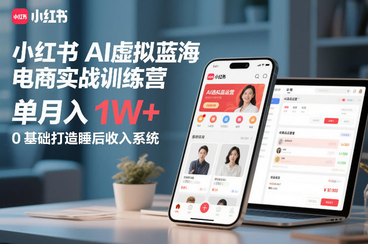 小红书AI虚拟蓝海电商实战训练营,单月入1W+,0基础打造睡后收入系统(更新)-副业网