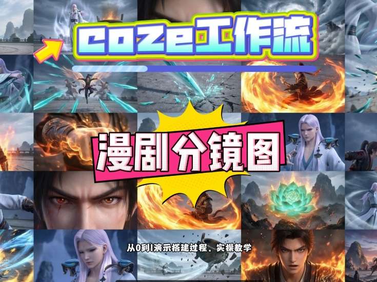 通过Coze工作流,制作《动漫分镜图》,两分钟制作完成25宫格分镜图,从0到1演示搭建过程,实操教学-副业网
