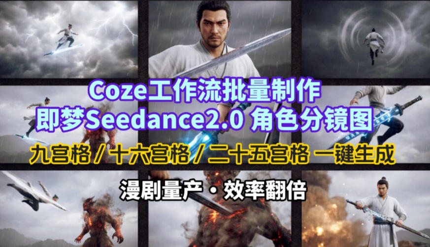 Coze工作流批量制作即梦Seedance2.0角色分镜图,九宫格-十六宫格-二十五宫格一键生成,漫剧量产,效率翻倍-副业网