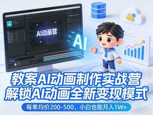 教案AI动画制作实战营，解锁AI动画全新变现模式，每单均价200-500，小白也能月入1W+-副业网