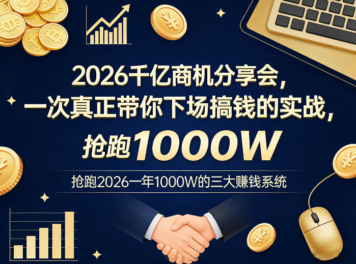 2026千亿商机分享会,一次真正带你下场搞钱的实战,抢跑2026一年1000W的三大賺钱系统-副业网