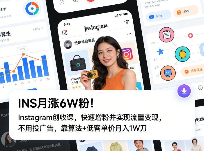 INS月涨6W粉！Instagram创收课，快速增粉并实现流量变现，不用用投广告，靠算法+低客单价月入1W刀-副业网
