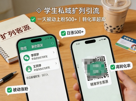 学生私域扩列引流,一天被动上粉500+,转化率超高-副业网