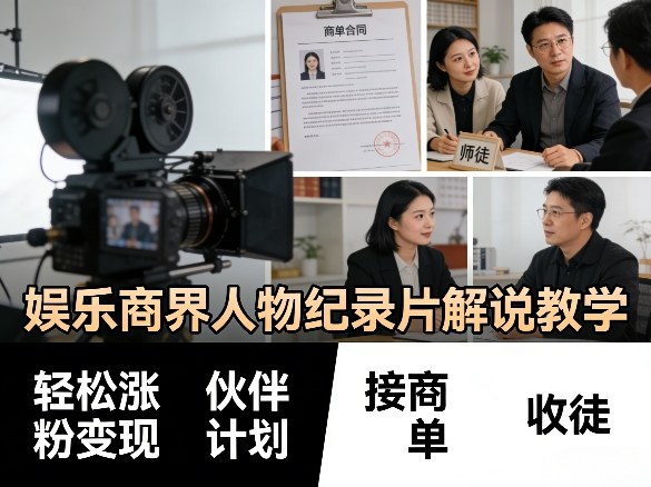 娱乐商界人物纪录片解说教学,轻松涨粉变现,伙伴计划,接商单,收徒等-副业网