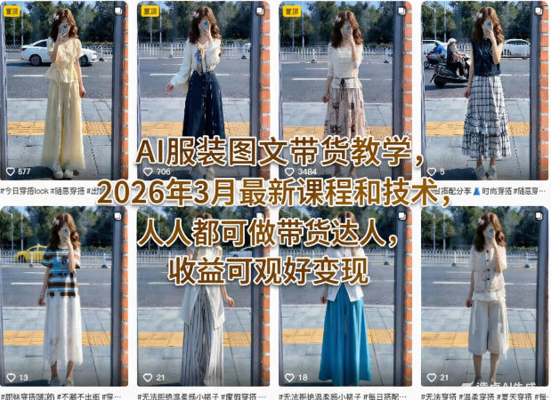 AI服装图文带货教学,2026年3月最新课程和技术,人人都可做带货达人,收益可观好变现-副业网