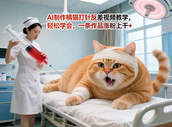 AI制作橘猫打针反差视频教学，轻松学会，一条作品涨粉上千+-副业网