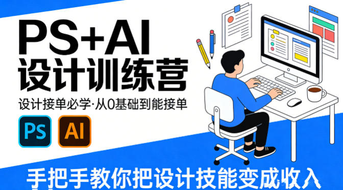 设计接单必学,PS+AI设计训练营,从0基础到能接单,手把手教你把设计技能变成收入-副业网
