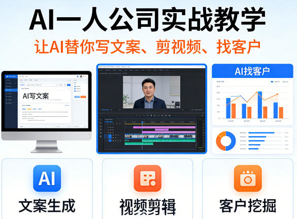 AI一人公司实战教学，让AI替你写文案、剪视频、找客户-副业网