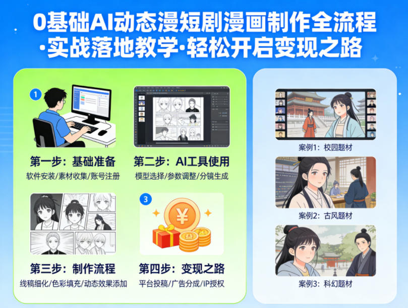 0基础AI动态漫短剧漫画制作全流程,实战落地教学,轻松开启变现之路-副业网