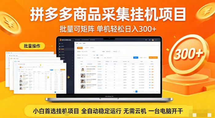 拼多多商品信息全自动采集项目,批量可矩阵,单机轻松日入300+,无需云机一台电脑开干【揭秘】-副业网