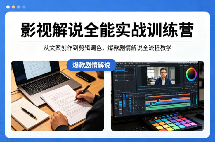 影视解说全能实战训练营:从文案创作到剪辑调色,爆款剧情解说全流程教学-副业网