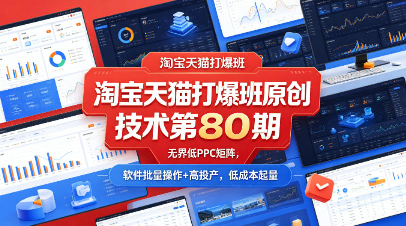 淘宝天猫打爆班原创技术第80期,无界低PPC矩阵,软件批量操作+高投产,低成本起量-副业网