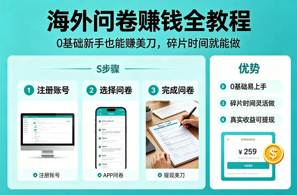 海外问卷賺钱全教程,0基础新手也能賺美刀,碎片时间就能做-副业网