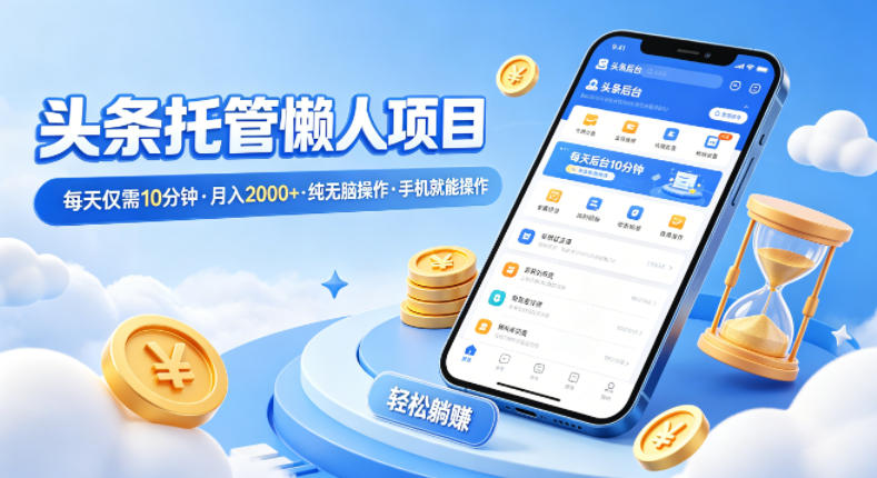 头条托管懒人项目,每天仅需10分钟,月入2000+,纯无脑操作,手机就能操作【揭秘】-副业网