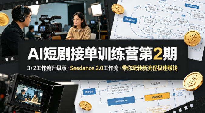 AI短剧接单训练营第2期,3+2工作流升级版,Seedance 2.0工作流,带你玩转新流程极速賺钱-副业网