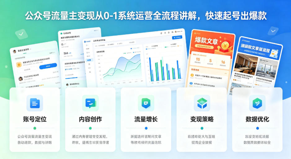 公众号流量主变现从0-1系统运营全流程讲解，快速起号出爆款-副业网