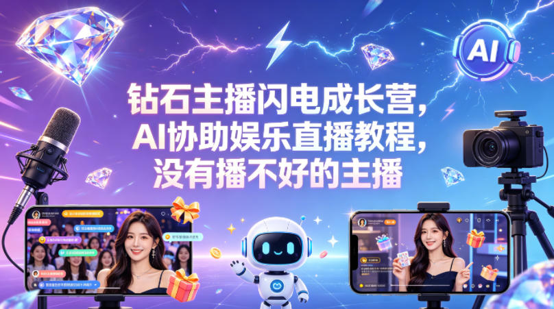 钻石主播闪电成长营,Al协助娱乐直播教程,没有播不好的主播-副业网