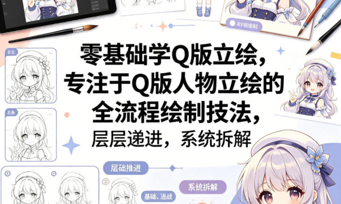 零基础学Q版立绘,专注于Q版人物立绘的全流程绘制技法,层层递进,系统拆解-副业网