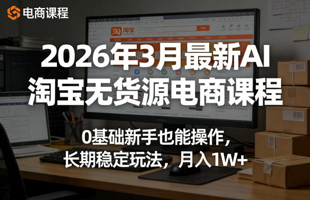 2026年3月最新AI淘宝无货源电商课程,0基础新手也能操作,长期稳定玩法,月入1W+(更新0415)-副业网