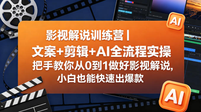 影视解说训练营|文案+剪辑+AI全流程实操,把手教你从0到1做好影视解说,小白也能快速出爆款-副业网