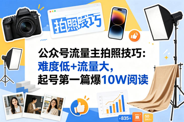 公众号流量主之拍照技巧赛道,难度低+流量大,起号第一篇就爆了10w阅读-副业网