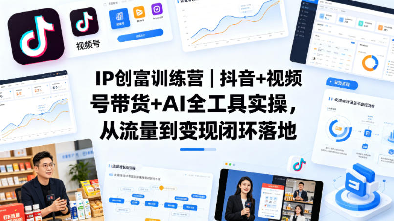 IP创富训练营|抖音+视频号带货+AI全工具实操,从流量到变现闭环落地-副业网