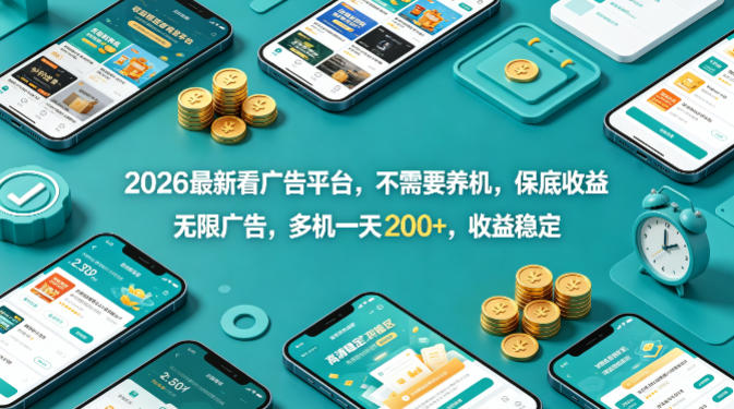 2026最新看广告平台,不需要养机,保底收益,无限广告,多机一天200+,收益稳定【揭秘】-副业网